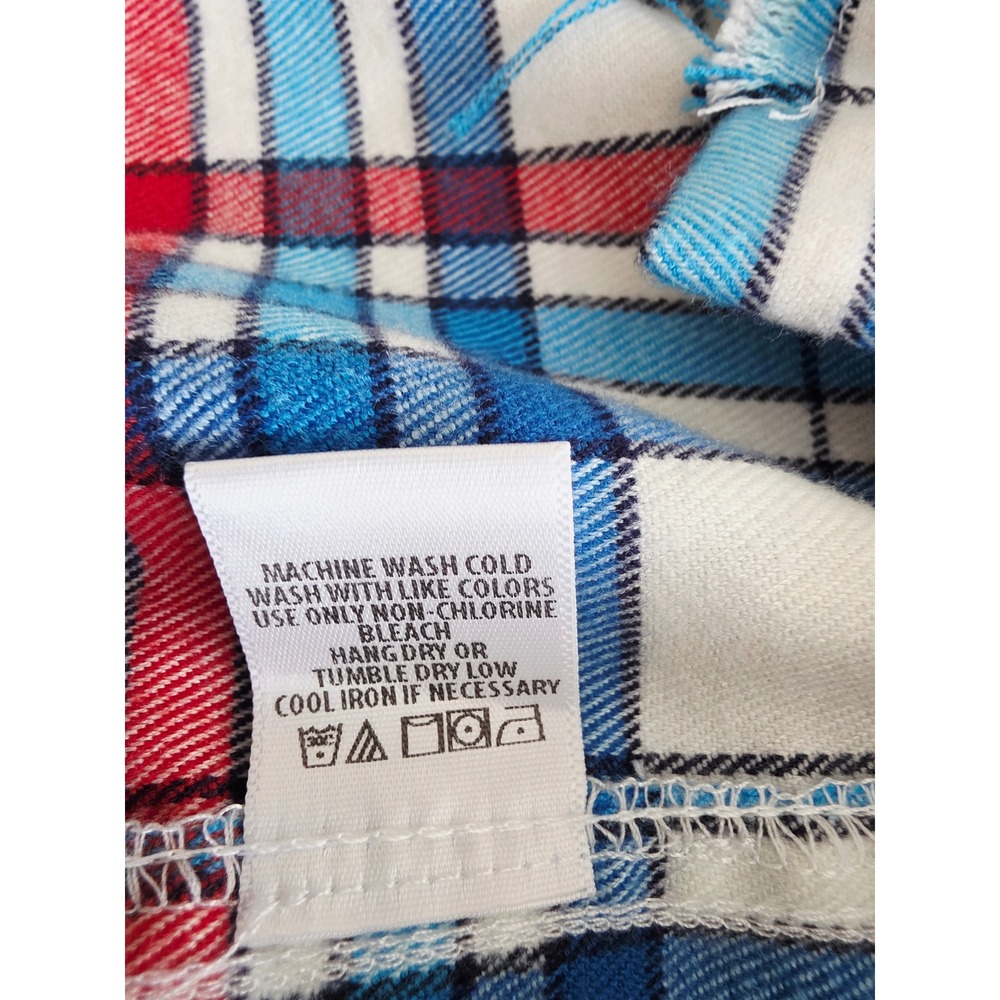 Aviator Nation Mens Plaid Flannel Shirt Red Blue White Frayed Hem Small USA - Picture 12 of 14